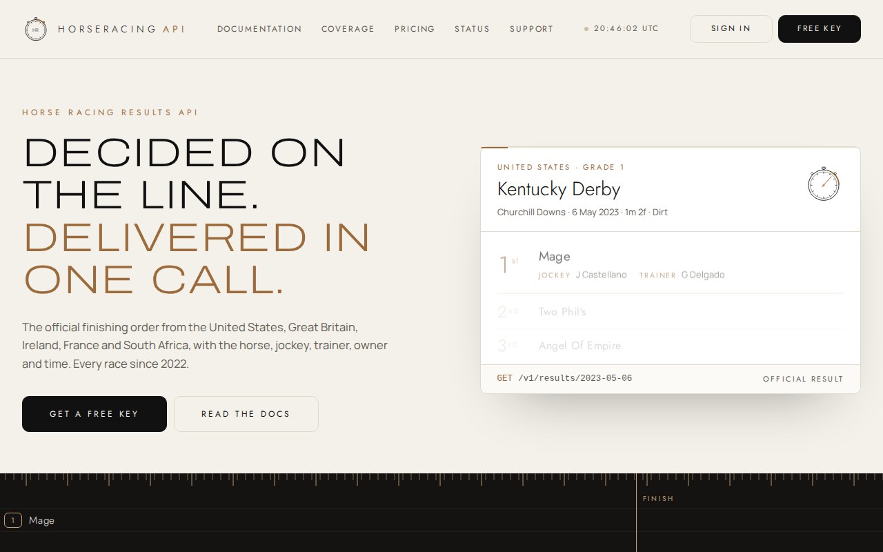 horseracingapi.org home page