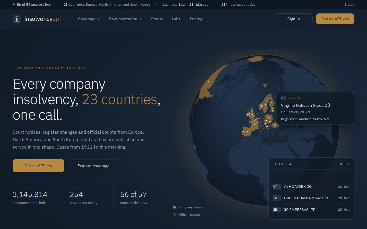 insolvencyapi.com home page