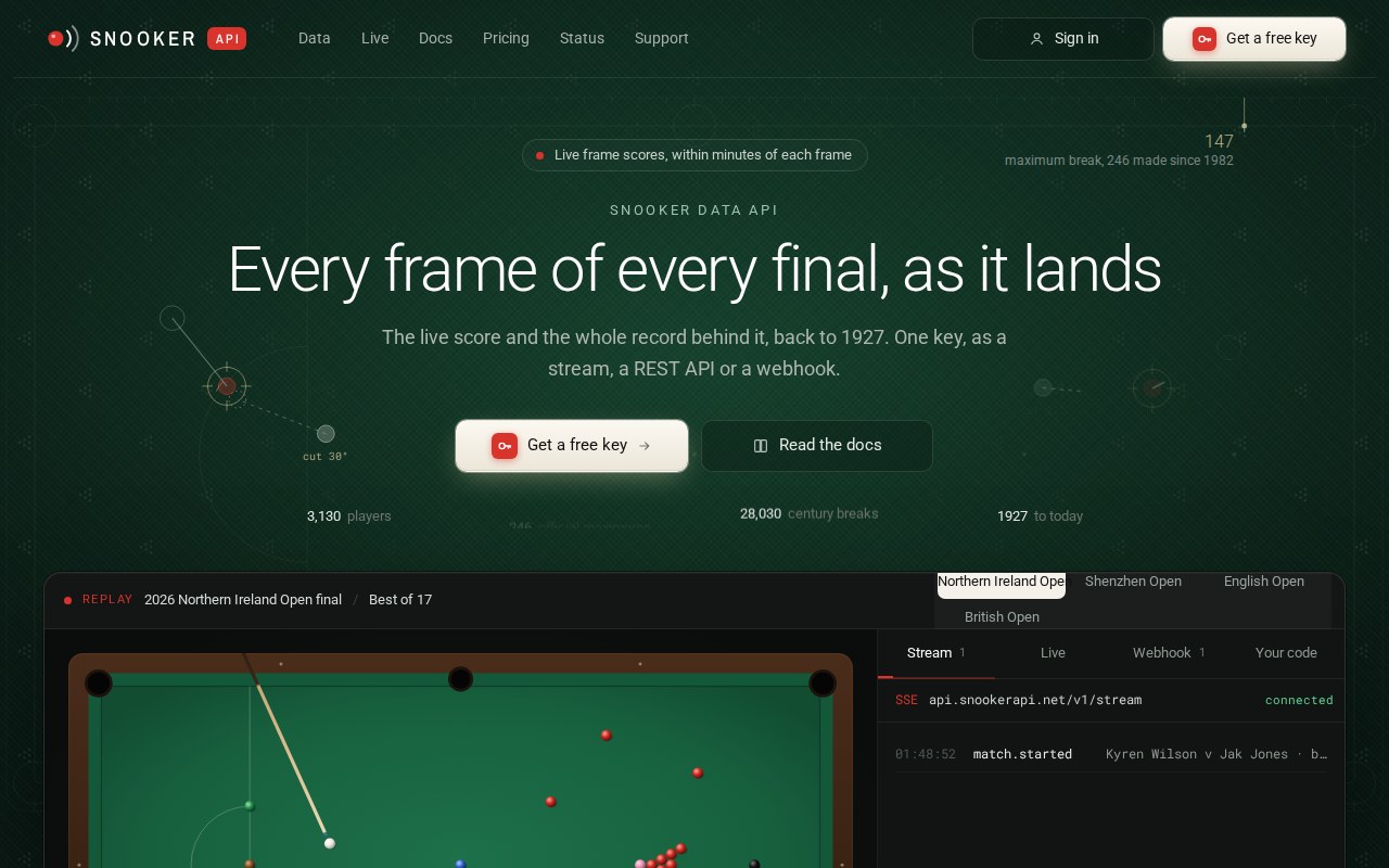 snookerapi.net home page