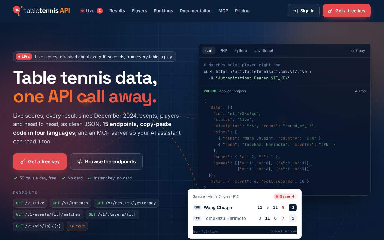 tabletennisapi.com home page